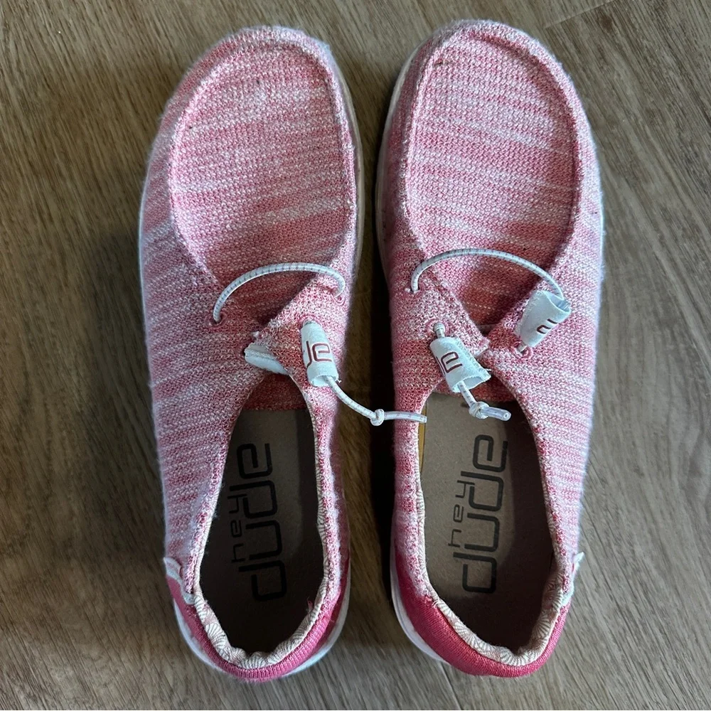 Hey Dude Wendy Stretch Coral Pink Knit Slip-On Shoes Lightweight Casual Size 12